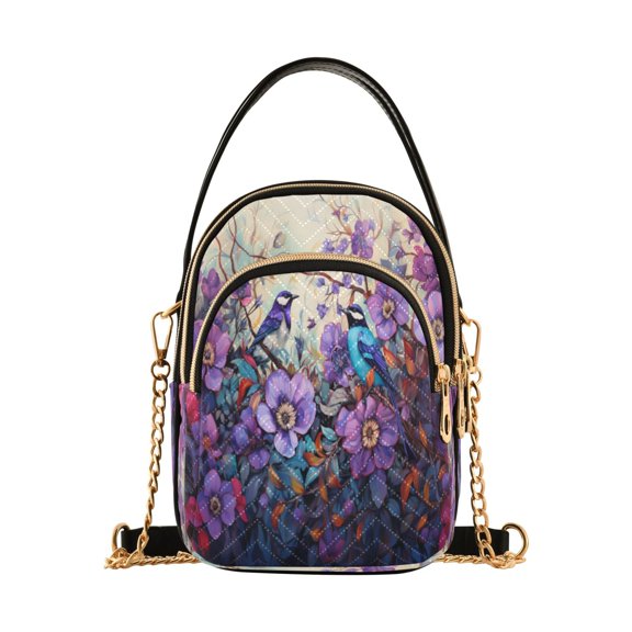 ALAZA Chain Crossbody Bags for Women Birds in Floral Shoulder Handbag Phone Purse