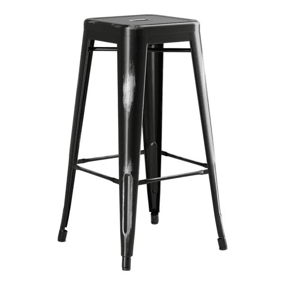 30'' High Backless Distressed Black Metal Restaurant Barstool For Indoor or Outdoor Use