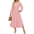 thumbnail image 2 of felwors Women's Fall Long Sleeve Maxi Dresses 2025 Crew Neck Swiss Dot Tiered Flowy A Line Casual Boho Party Dress Pink, S, 2 of 5