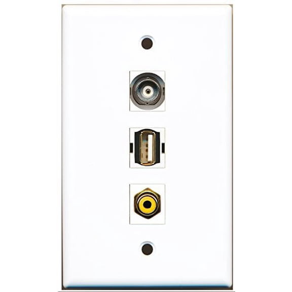 RiteAV - 1 Port RCA Yellow and 1 Port USB A-A and 1 Port BNC Wall Plate