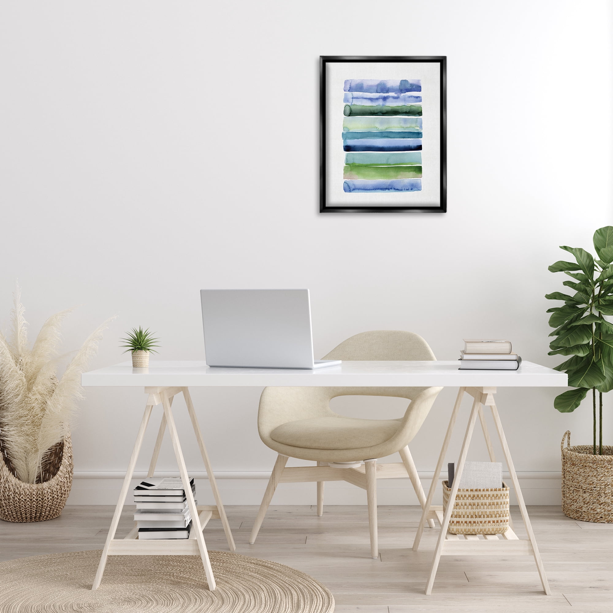 Stupell Industries Green & Blue Ombre Stripes Abstract Painting Black Floater Framed Canvas Art Print Wall Art, 17 x 21