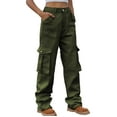 thumbnail image 2 of DDAPJ pyju Women's High Waist Cargo Jeans Flap Pocket Straight Leg Denim Pants Casual Baggy Cargo Pants Y2K Streetwear Trousers Green M, 2 of 6
