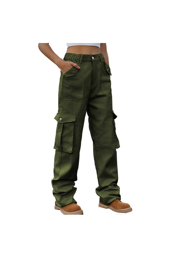 Mid Rise Jeans for Women Multi-Pocket Cargo Pants Baggy Straight Bootcut Denim Pants Cowgirl Casual Wide Leg Trousers