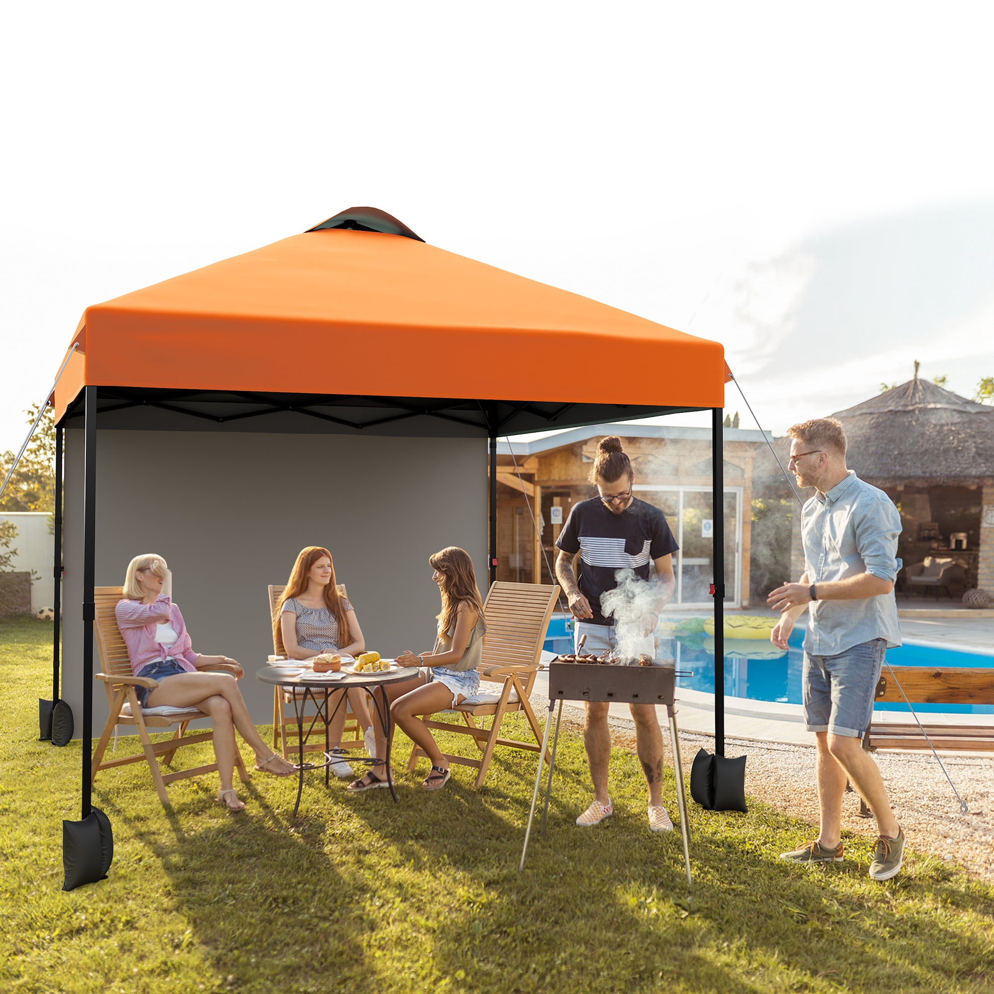 10x10 Pop Up Canopy Tent with 1 Removable Sidewall, Heavy Duty Commercial Instant Shelter with One-Person Setup, 100 Sq Ft Shade for Outdoor Events, Camping, Farmers Market