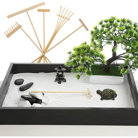 9 Pieces Mini Zen Garden Sandbox, Mini Zen Garden Figurines