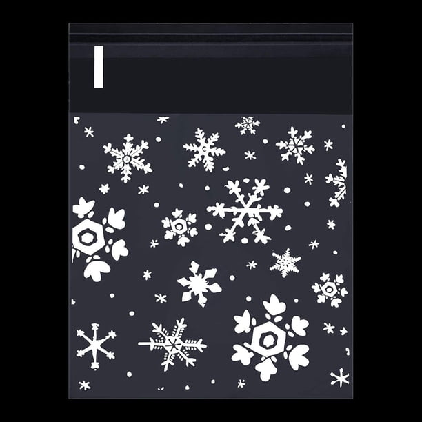 Bolsa de embalaje de regalo de Navidad, bolsa de plástico con estampado de copos de nieve, paquete de dulces, 100 Uds.