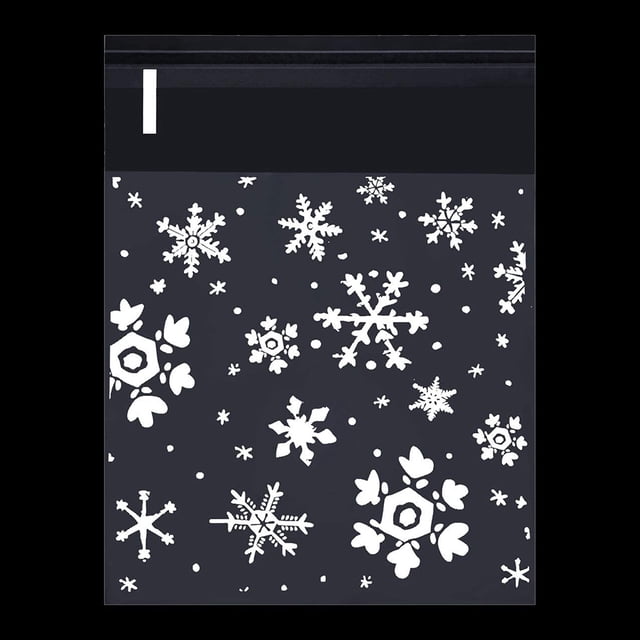 Bolsa de embalaje de regalo de Navidad, bolsa de plástico con estampado de copos de nieve, paquete de dulces, 100 Uds.