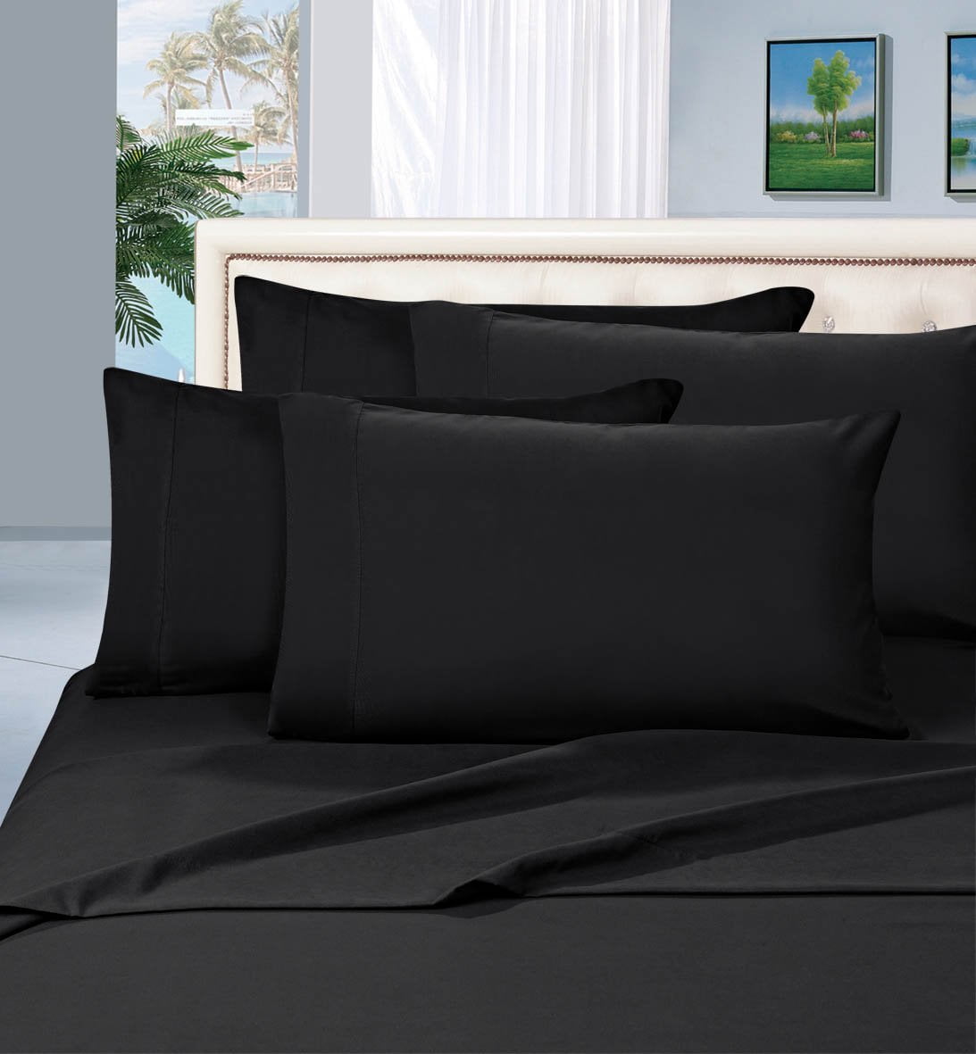 1500TC Egyptian Comfort Black 4 Piece Queen Bed Sheets Double Brushed Microfiber 