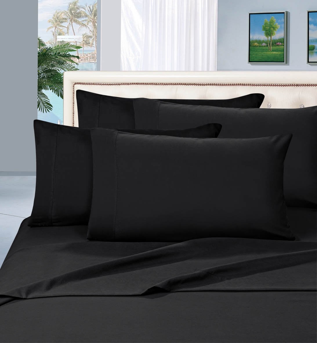 Elegant Comfort 1800 Thread Count Deep Pocket 4pc Bed Sheet Set Queen Black Walmart Com Walmart Com