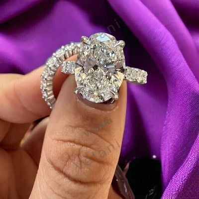 5.40CT Lab Grown Diamond Ring Sets 14K White Gold Oval CVD VVS India