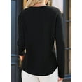 thumbnail image 3 of Womens Tops Waffle Knit Long Sleeve Notched V Neck Shirts Casual Trendy Solid Color Loose Blouses Black XXL, 3 of 6