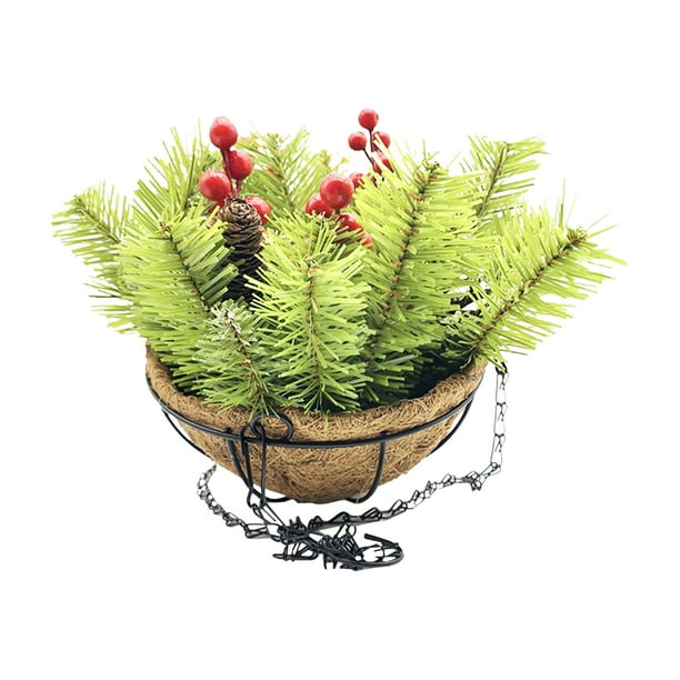 Cesta colgante Irfora Cesta colgante de Navidad Artificial con conos de pino, racimos de bayas, cesta colgante de hierro para árbol de Navidad, adornos artesanales para el hogar Irfora Cesta colgante