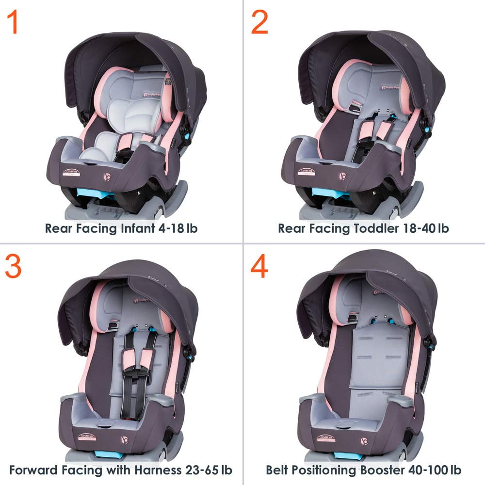 Baby Trend Cover Me 4 in 1 Convertible Car Seat w/Canopy, Desert Pink