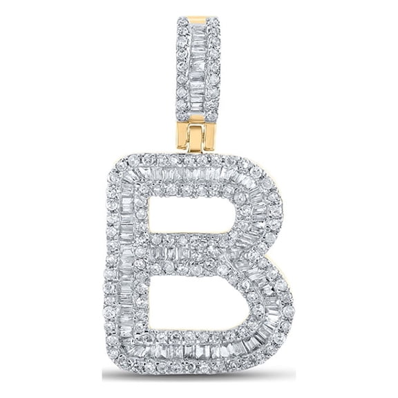 10kt White Gold Mens Baguette Diamond B Initial Letter Pendant 5/8 Cttw