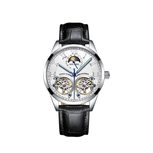 Minnieouse Reloj mecánico de acero inoxidable para hombre, correa de cuero analógica, reloj de luminoso de negocios ajustable fácil de Type3 NO3