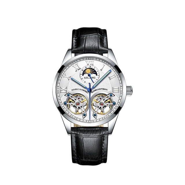 Reloj mecánico para hombre Qarigey correa de cuero analógica Vintage