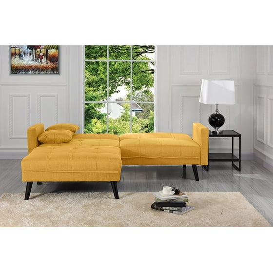 Mid Century Modern Linen Fabric Futon Sofa Bed Living Room Sleeper Couch Beige