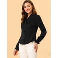 thumbnail image 3 of INSPIRE CHIC Blusa elegante con cuello de pajarita para mujer, blusa de gasa de trabajo de manga larga con volantes Negro XL, 3 of 5