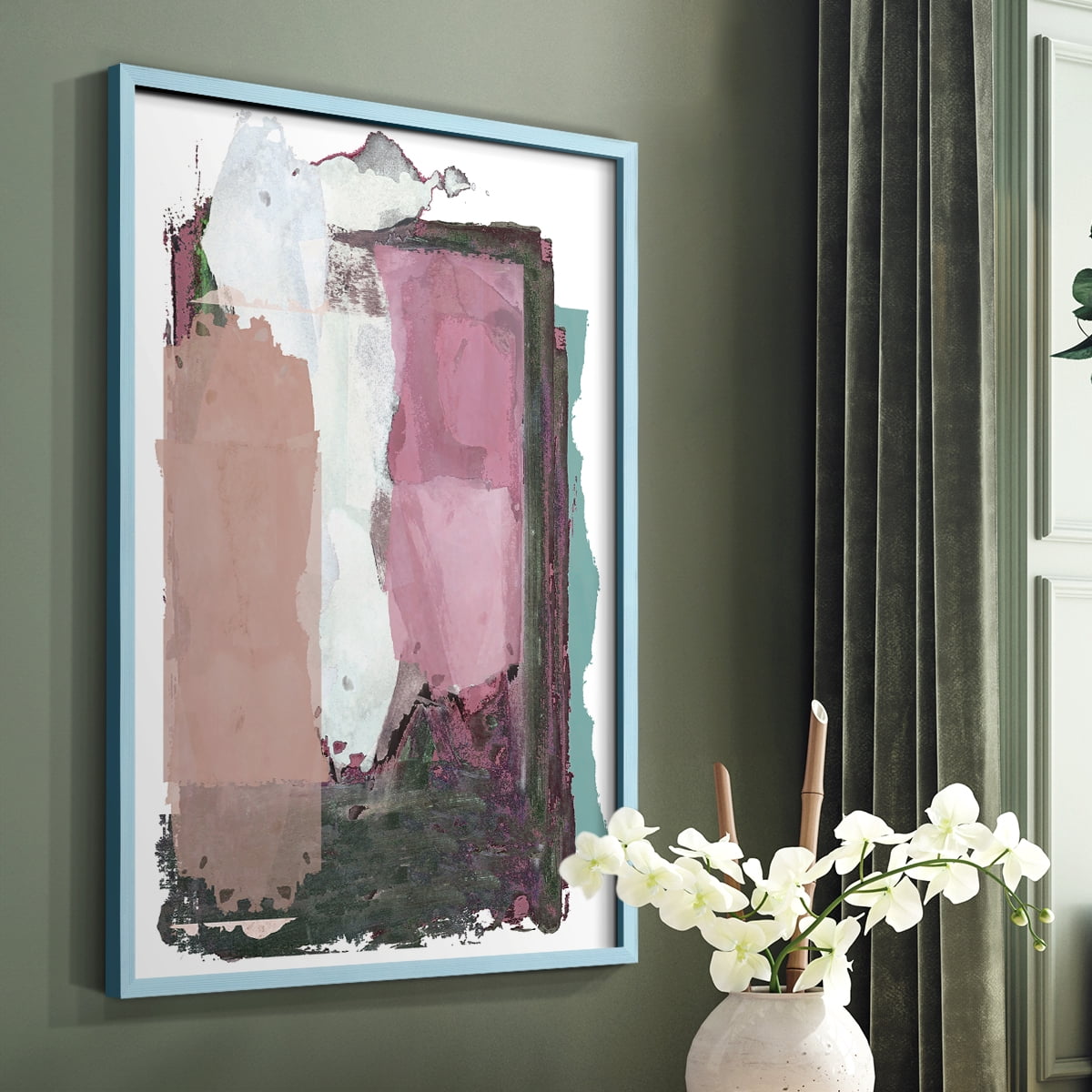 Brights Soft Wash II Framed Print in Blue Solid Wood Framed Print No Nail Hanging