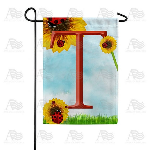America Forever Summer Sunflower Ladybugs Monogram Garden Flag Letter T 12.5 x 18 inches Yellow Floral Spring Double Sided Vertical Outdoor Yard Lawn Decorative Yellow Hello Sunshine Garden Flag