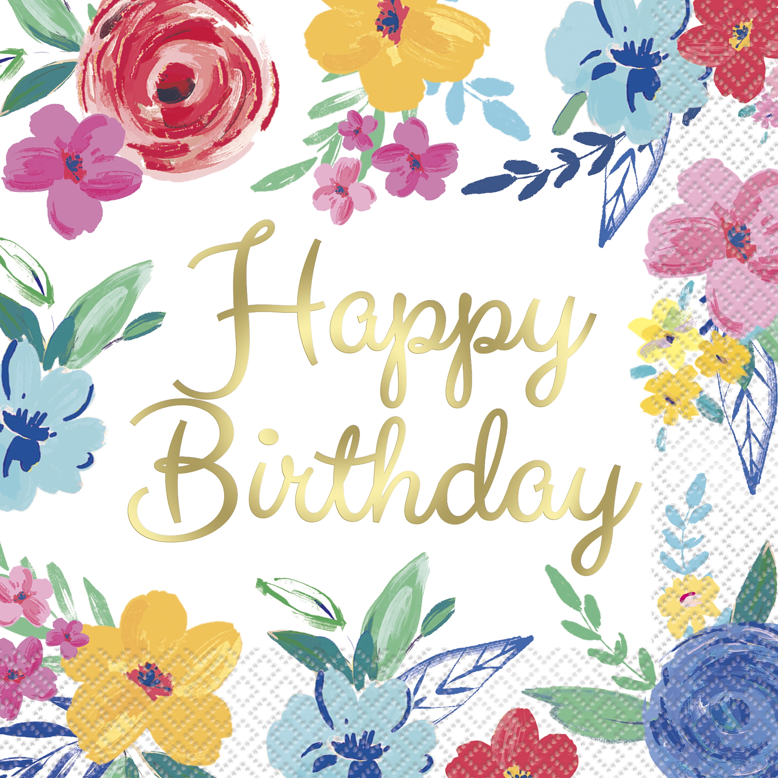 The Pioneer Woman Floral Blue Birthday Paper Luncheon Napkins, 6.5in, 24ct