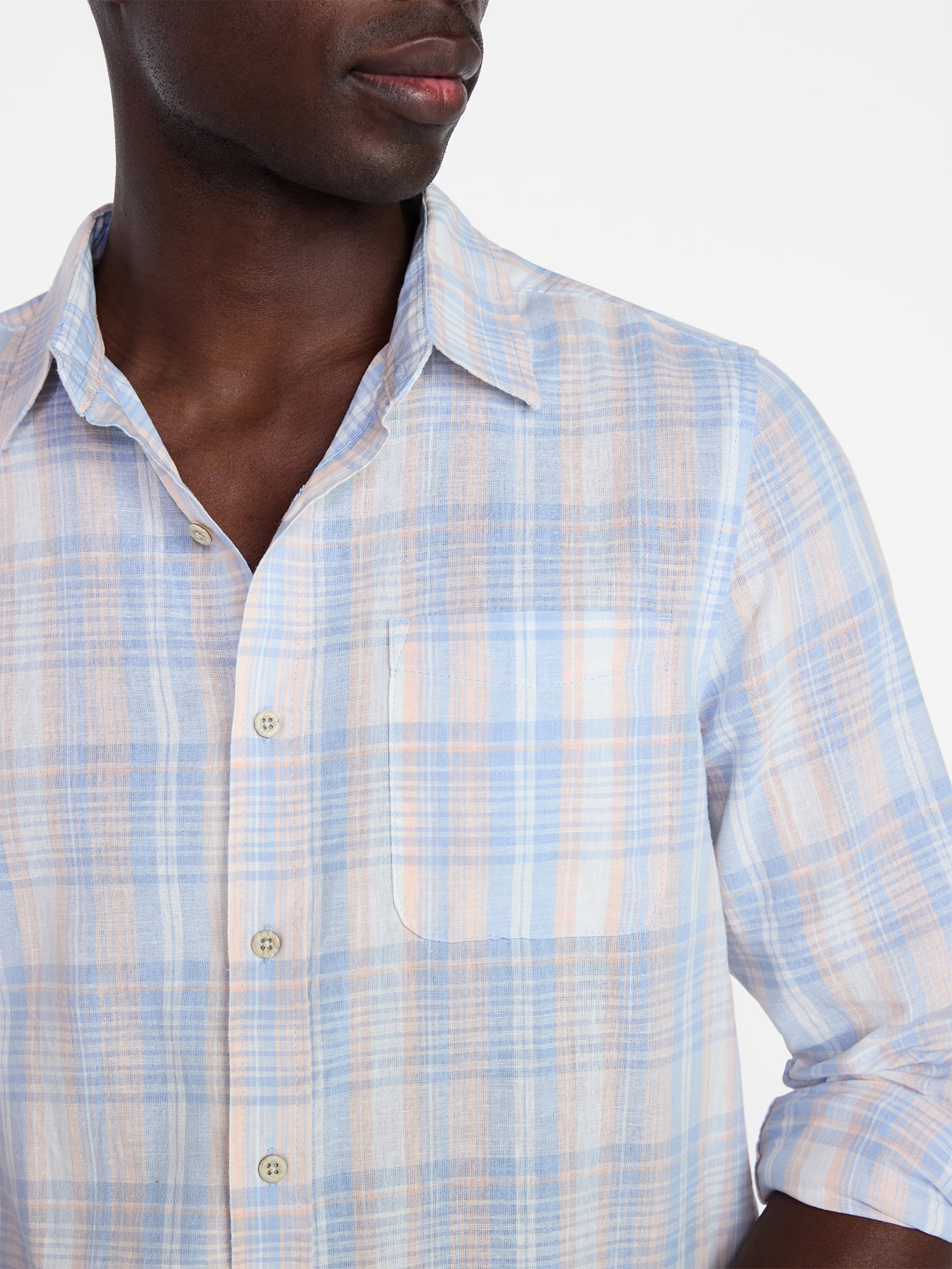 George Men's and Big Men's Linen Blend Button Up Shirt with Long Sleeves, Sizes S-5XL