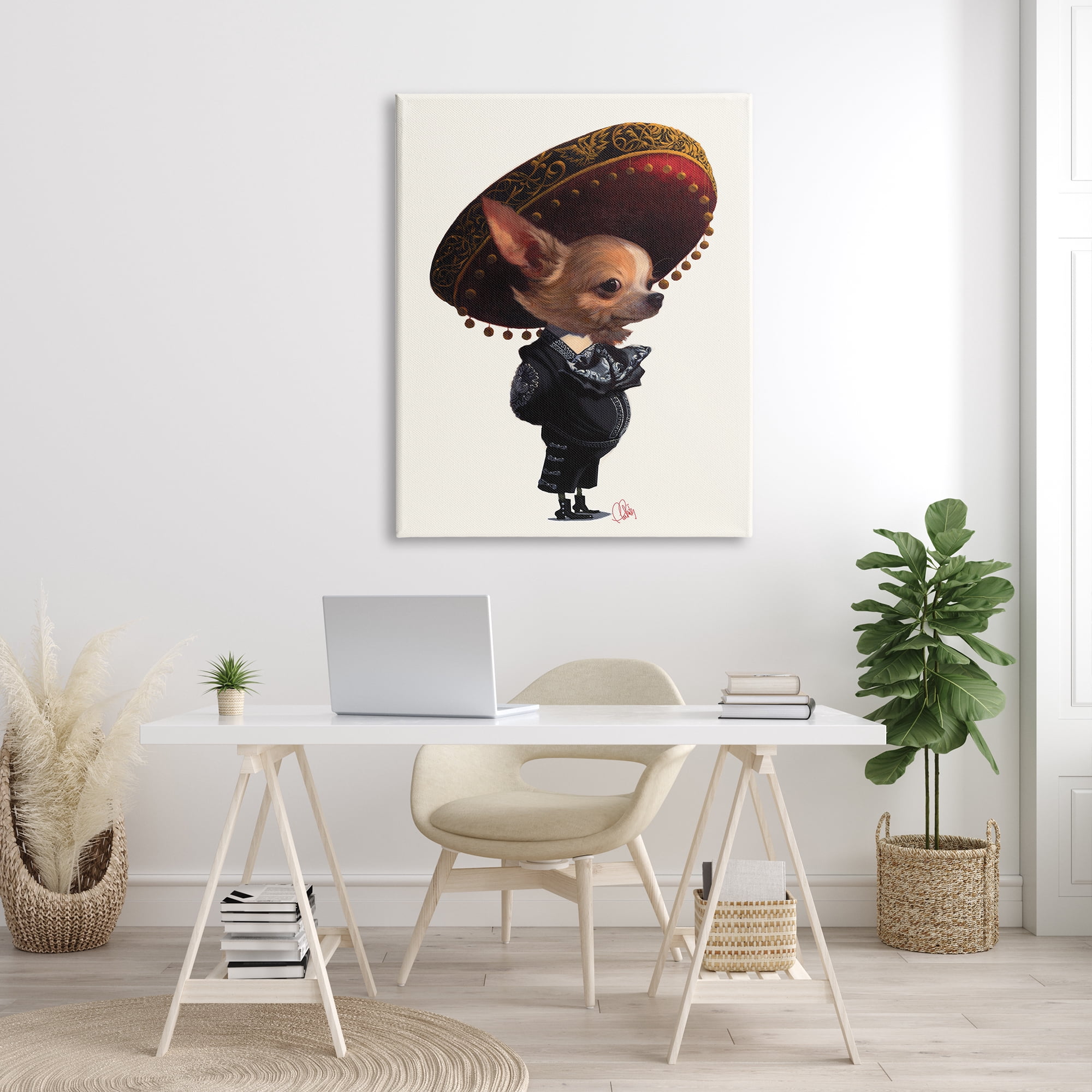 Stupell Home Décor Mariachi Chihuahua with Sombrero Adorable Pet Dog, 36 x 48, Designed by Thomas Fluharty