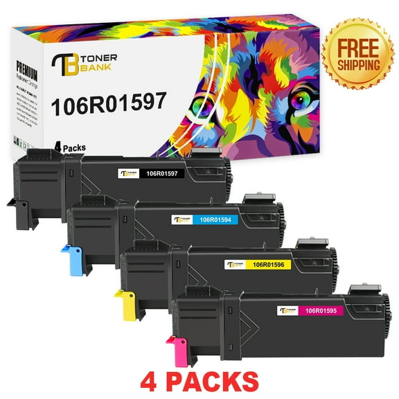 Toner Bank 4-Pack Compatible Toner for Xerox 106R01597 106R01594 106R01595 106R01596 Phaser 6500 6500N 6500DN WorkCentre6505 6505N 6505D Printer Cartridge Black, Cyan, Magenta, Yellow