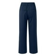 thumbnail image 5 of Arlun,Women's Work Pants Wide Leg Plus Size Dressy Pants High Waisted Straight Leg Solid Color Business Casual Slacks Pants with Pockets Fall Outwear Trousers Navy XL, 5 of 6
