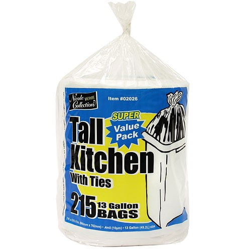 Nicole Home Collection Tall Kitchen Trash Bags with Ties, 13 Gallon