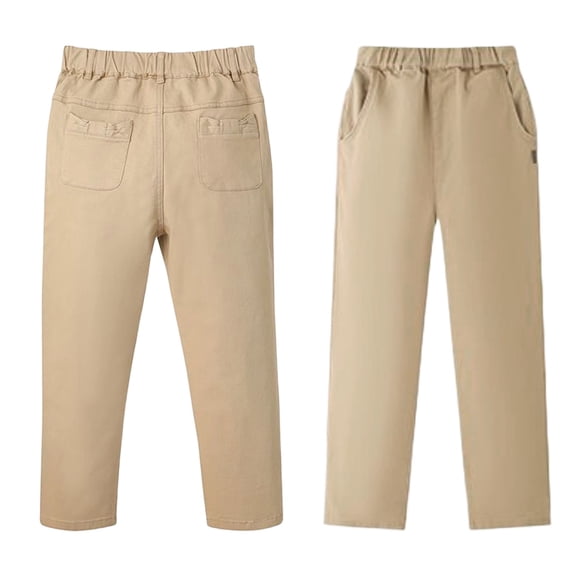 Ulitacool Boy's Pants Straight Leg School Pants Khaki Dress Trousers Elastic Waist Kids Pants For Teenagers Durable Stretchable Long Pants Classic Clothes Beige3 9-10 Years