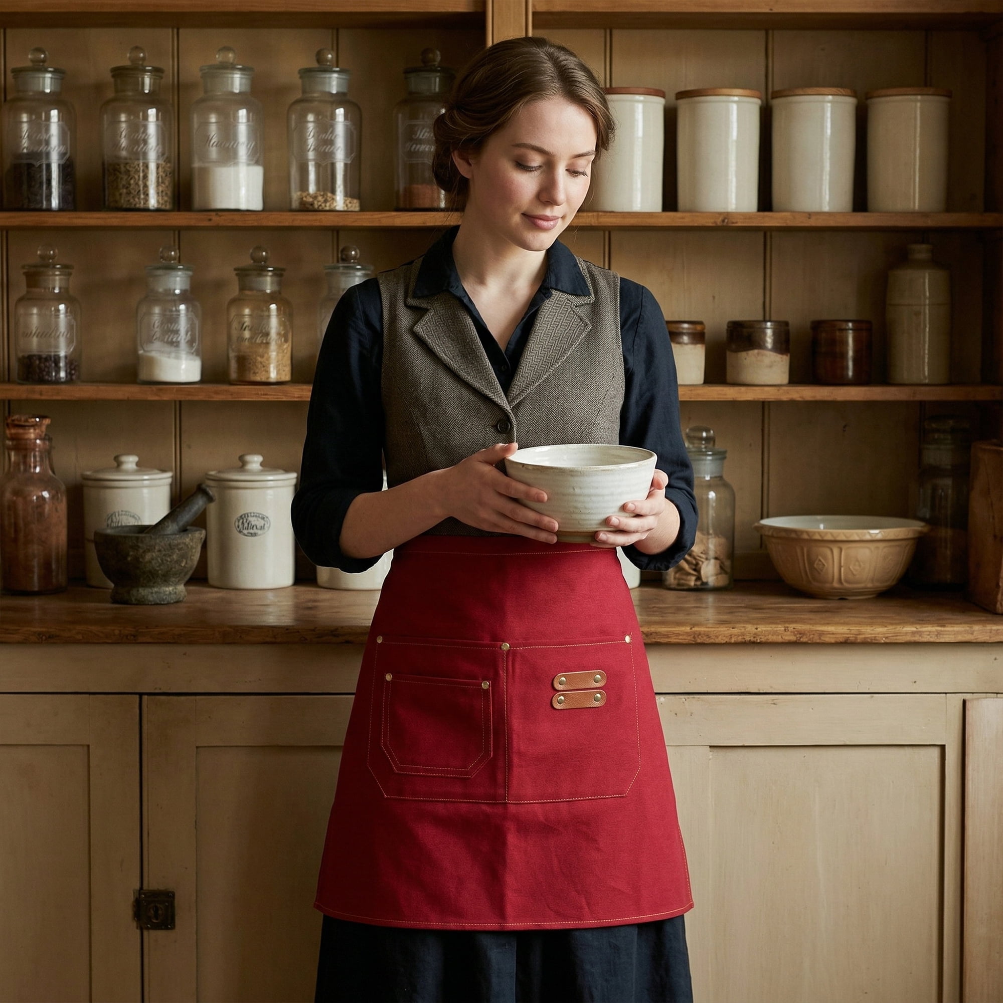 Unique Bargains Water-resistant Kitchen Apron with Pockets for Home and Kitchen Burgundy