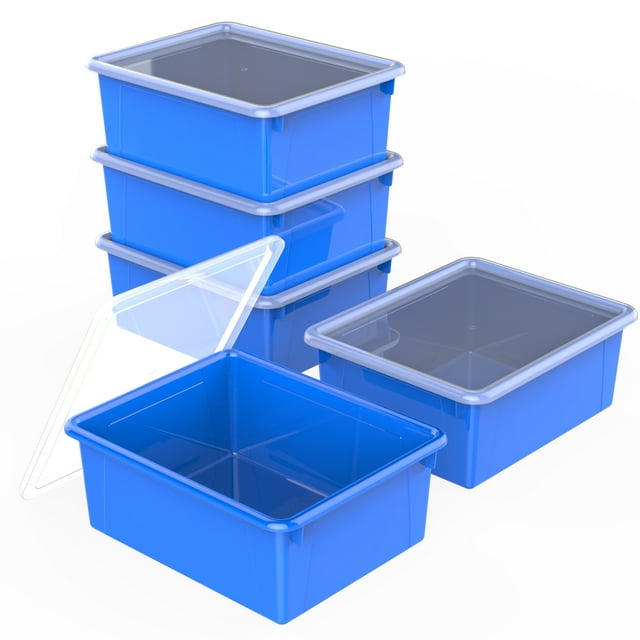 Storex Plateau de Rangement Profond avec Couvercle, Format Lettre, 10 x 13 x 5 Pouces, Bleu, Lot de 5