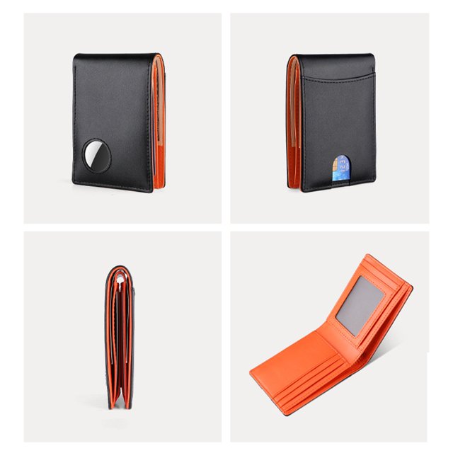 Cartera Para Hombre Monedero de piel auténtica con etiqueta de aire, monedero antipérdida para regalos de padre (naranja) Likrtyny Para Estrenar