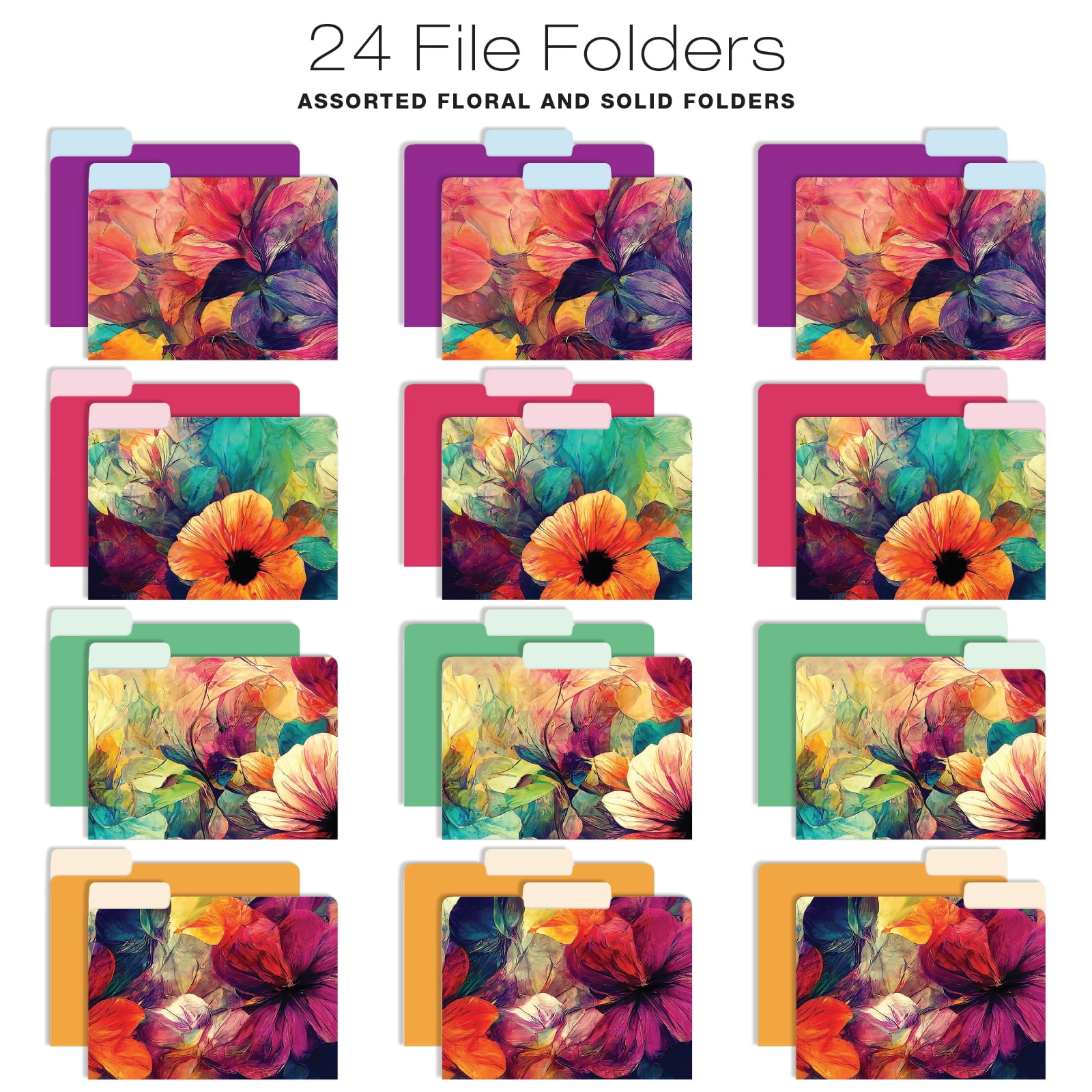 Global Printed Products 12 Hanging File Folders and 24 File Folders, Letter Sized - Abstract Floral