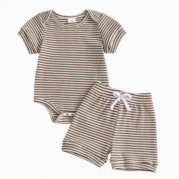 CAUYDY Boys Bodysuit for Newborn Baby Boy Short Sleeve Romper Set Toddler Fall Winter Clothes Infant Gift 3 6 9 12 18 24 Months Sizes 6-9 Months,Khaki
