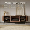 thumbnail image 3 of POVISON-118.11"Mid-Century Modern Tambour Door TV Stand, Walnut Color TV Console, Ash Rolling Door Media Console with legs, 3 of 7