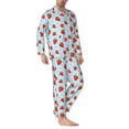 thumbnail image 2 of Naloa Strawberry Men’s Pajamas Set - Long Sleeve Button Down Sleep Shirt and Pajama Bottoms Sleepwear Set-Medium, 2 of 7