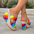 thumbnail image 4 of Womens Platform Wedge Sandals Color Block Cutout Leather Open Toe Wedges Heels Comfortable Slip on Mules Beach Vacation Slides Size 8.5, 4 of 7