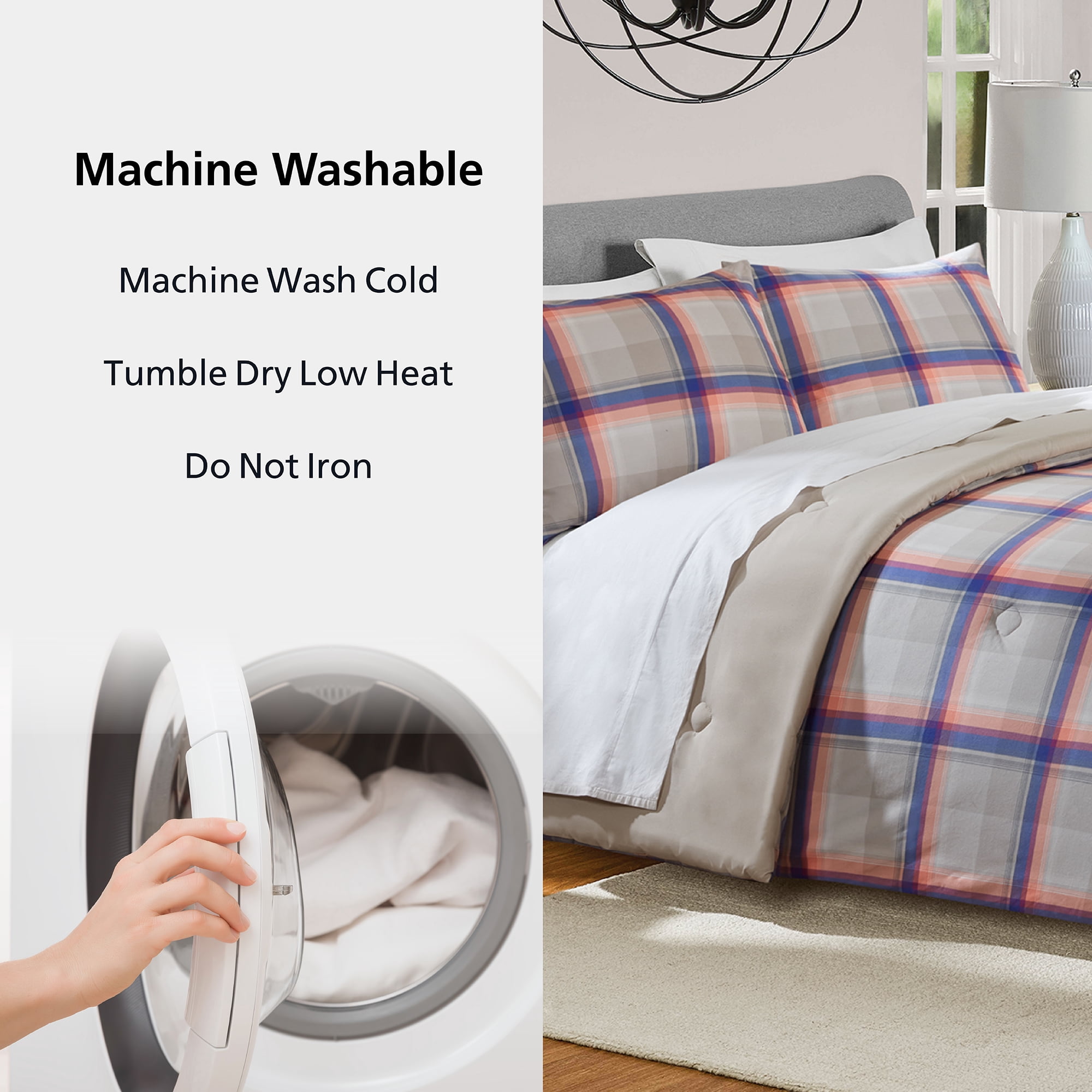 Mainstays Western Plaid 3-Piece Pink Comforter Set, King