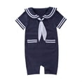 thumbnail image 3 of Toddler Boys Rompers Short Sleeve Baby Sailor Stripe Romper Marine Navy Romper Jumpsuit Cute Outfits 3-6 Months, 3 of 3