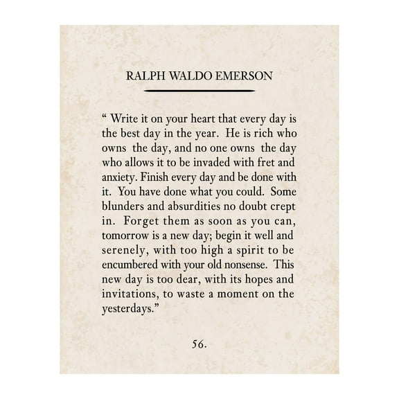Write It On Your Heart Ralph Waldo Emerson Motivational Quotes Wall Art Poster - Inspirational Poetic Decor for Living Room, Office & Study Decor