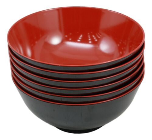 Quality Big Japanese Black & Red Soup Bowls Set of 6 Great gift ~ USA Seller 