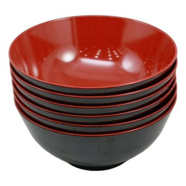 Asian Red Black Melamine Ramen Udon Pho Gourmet Soup Bowls Pack Of 6