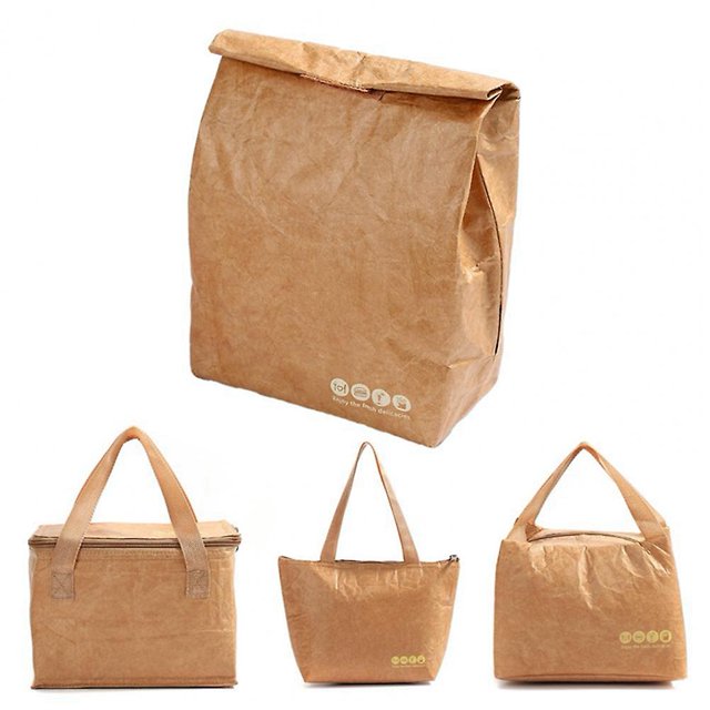 Bolsa de refrigeración de alimentos de retención fría plegable de papel Kraft Bento Afortunado Sencillez