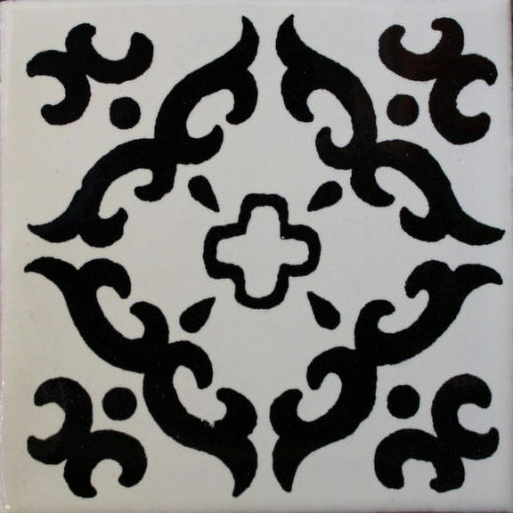 4.2x4.2 Black Barroco Mexican Tile, Set of 9 pcs