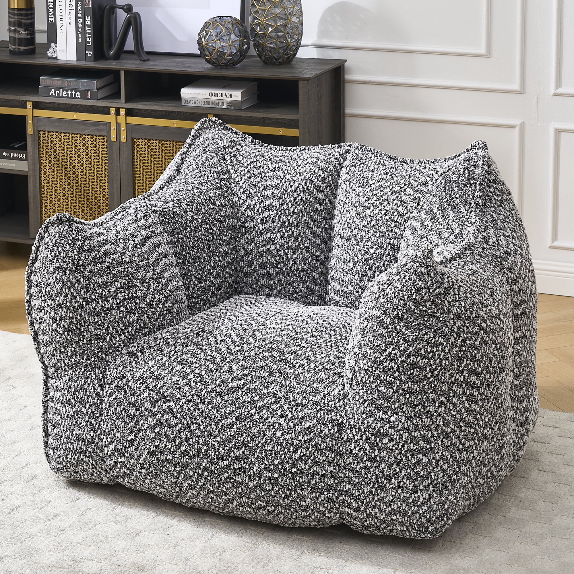 Newest Bean Bag Chair, Adults Bean Bag Chair with Soft Armrests and Storage Pocket with Soft Cover, Bean Bag for Bedroom or Playroom