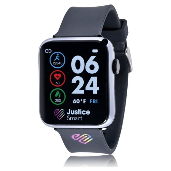 Justice Unisex Tween Smart Watch with Silicone Strap with Perforated Band in Black (JSE4225WM)