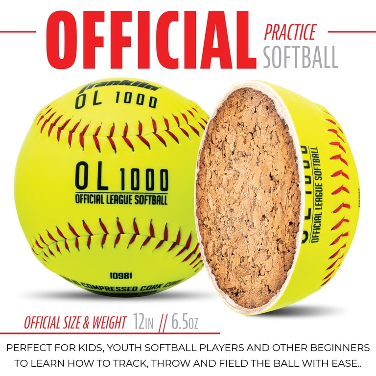 Jeu De 3 Balles De Softball Officielles Franklin Sports OL3000 Fastpitch - 12 Pouces (30 Cm) - Jaune - Neuf
