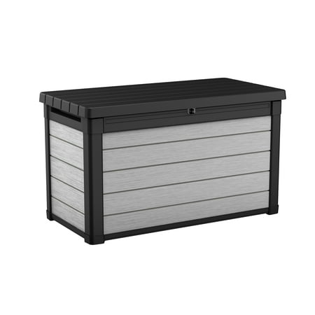 Keter Denali 100 Gallon Deck Box, Plastic Resin Outdoor Storage, Gray and Black